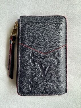 Louis Vuitton Blue Embossed Monogram Zip Wallet with Red Trim